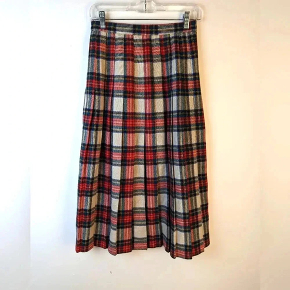 Vintage Ann Stevens Pleated Plaid Tartan Skirt / 9-10 - Picture 1 of 5